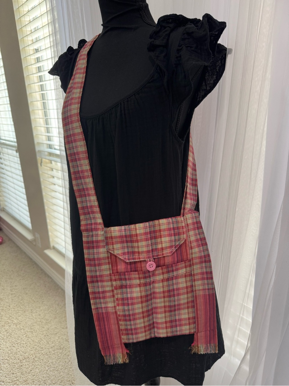 Plaid Pink Crossbody Tote Bag